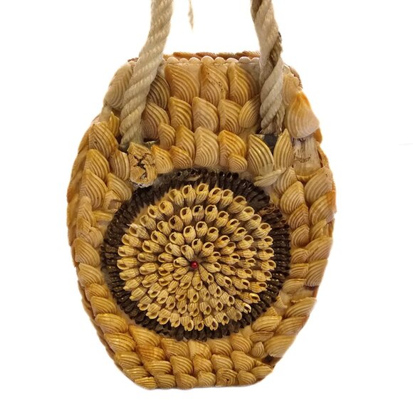Vintage Handmade Wood & Seashell Purse OOAK Beach Retro Boho Handbag - Picture 11 of 14
